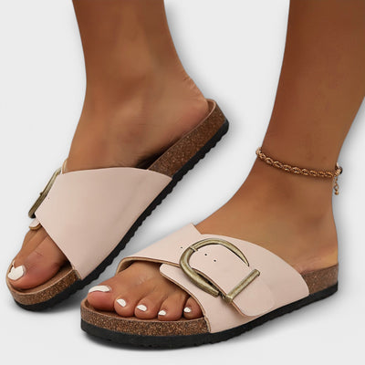 Margie - Damen Kork Pantoletten mit Schnallenriemen Design