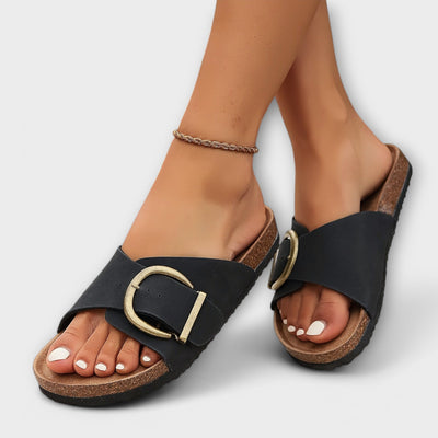 Margie - Damen Kork Pantoletten mit Schnallenriemen Design